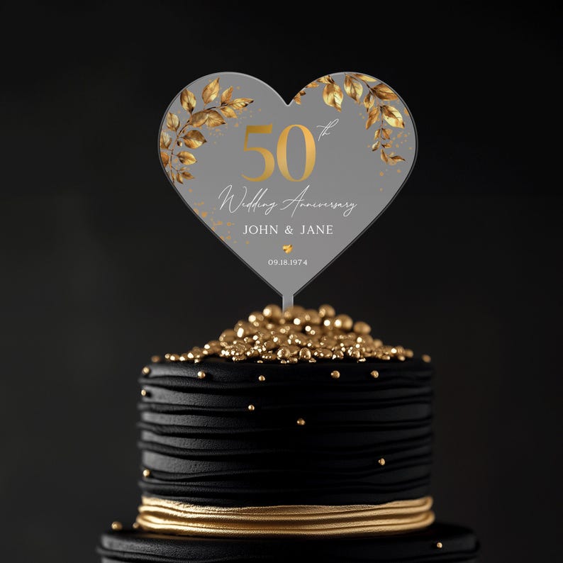 50th Anniversary Cake Topper, Gold Wedding Anniversary Cake Topper, Acrylic Cake Topper for Wedding, 50th Anniversary Gift, Anniversary Gift