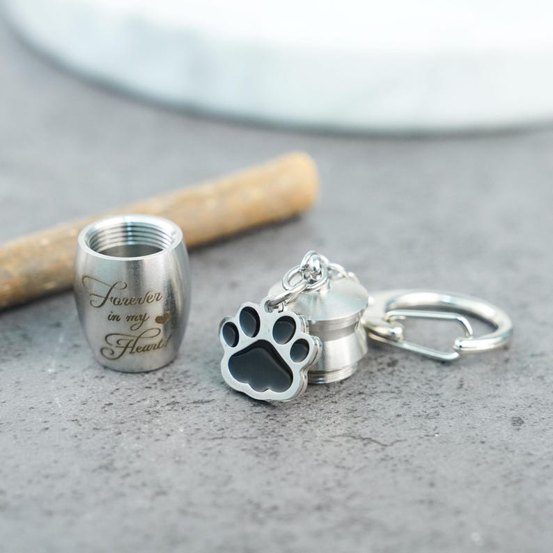 Forever In Our Heart Personalized Custom Dog Paw Urn Keychain Pendant, Commemorative Pet Pendant Memorial Gift For Dog Mom , Dog Dad