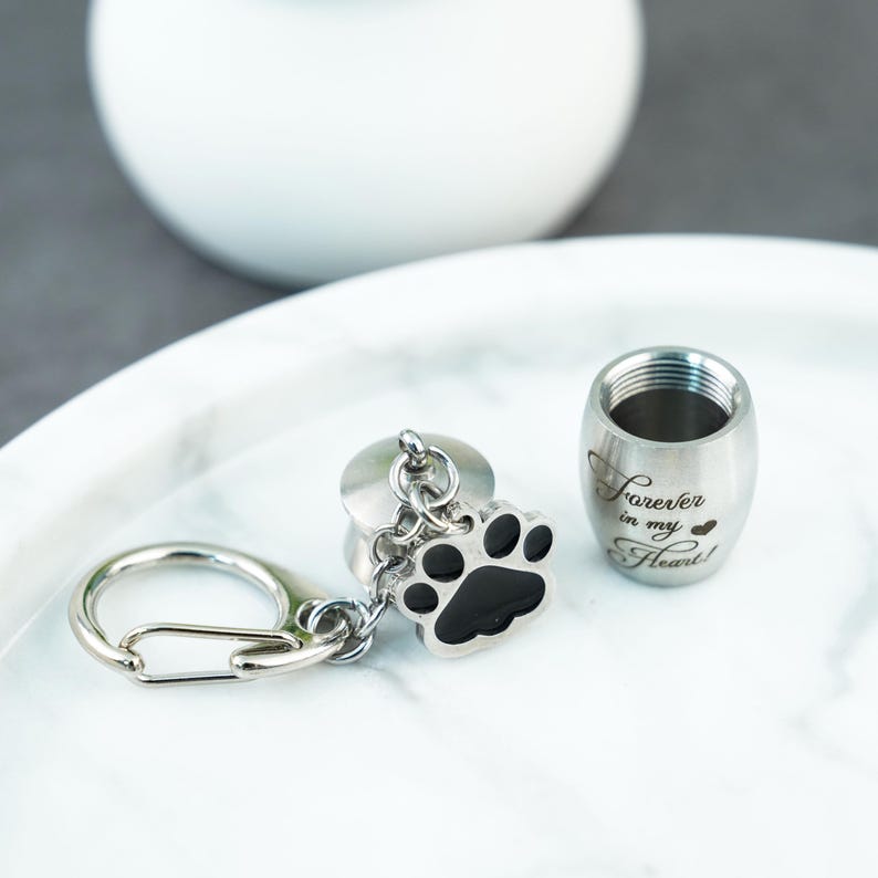 Forever In Our Heart Personalized Custom Dog Paw Urn Keychain Pendant, Commemorative Pet Pendant Memorial Gift For Dog Mom , Dog Dad