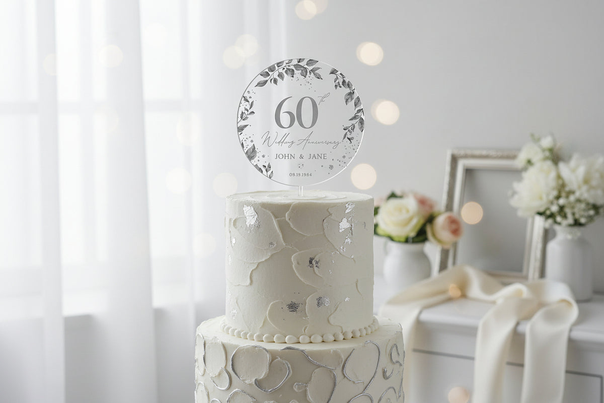 60th Anniversary Cake Topper, Diamond Wedding Acrylic Cake Topper, Custom 60th Anniversary Cake Topper, Wedding Anniversary Gift for Parents