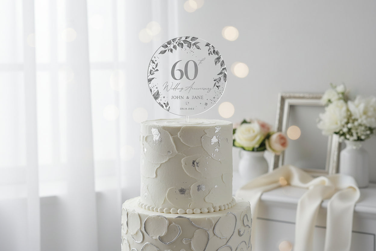 60th Anniversary Cake Topper, Diamond Wedding Acrylic Cake Topper, Custom 60th Anniversary Cake Topper, Wedding Anniversary Gift for Parents