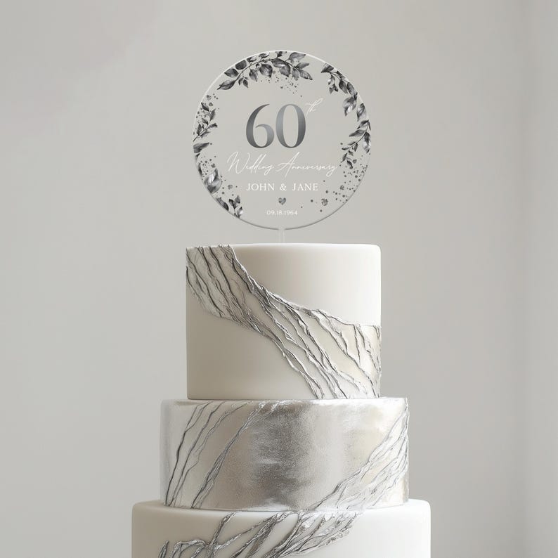 60th Anniversary Cake Topper, Diamond Wedding Acrylic Cake Topper, Custom 60th Anniversary Cake Topper, Wedding Anniversary Gift for Parents