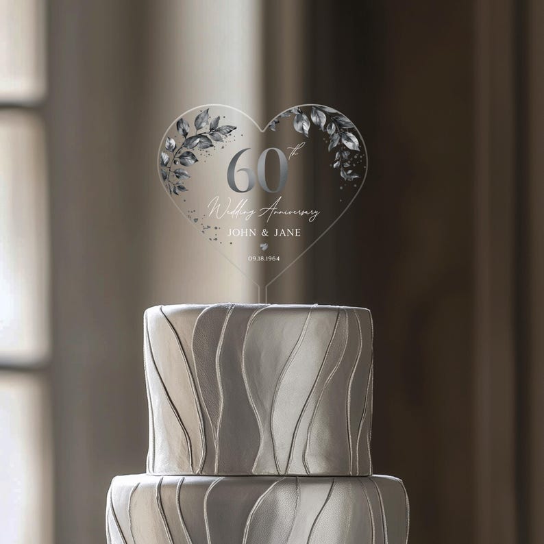 60th Anniversary Cake Topper, Diamond Wedding Acrylic Cake Topper, Custom 60th Anniversary Cake Topper, Wedding Anniversary Gift for Parents