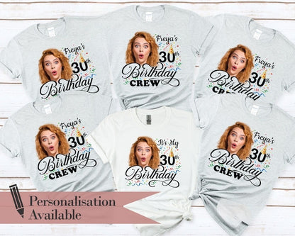 30th Birthday Photo Shirts, Photo Birthday T Shirt, Matching Birthday Party Group Shirt, Custom Face Birthday Shirt, Birthday Face Name Tee