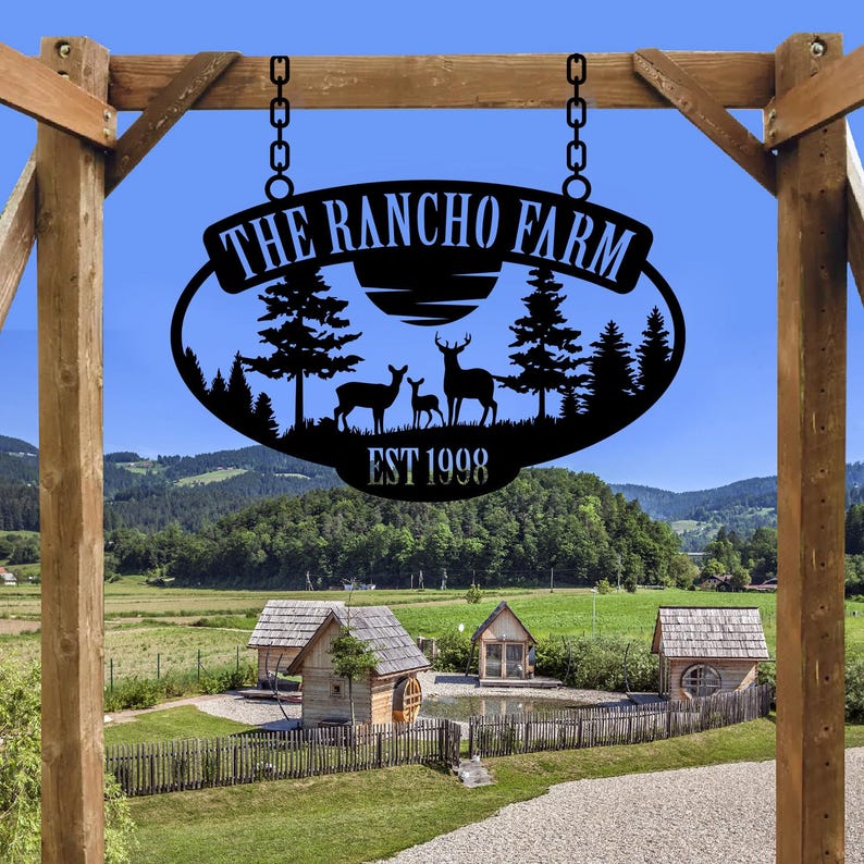 Custom Metal Ranch Sign, Personalized Farmhouse Name Sign, Outdoor Barn Entrance Sign, Rustic Ranch Decor, Family Name Sign, Steel Gate Sign