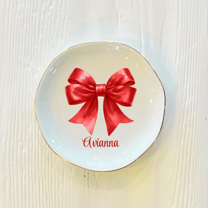 Personalized Cheer Bow Ceramic Trinket Dish: Cheerleading Gift