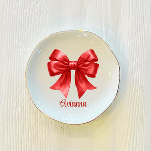 Personalized Cheer Bow Ceramic Trinket Dish: Cheerleading Gift