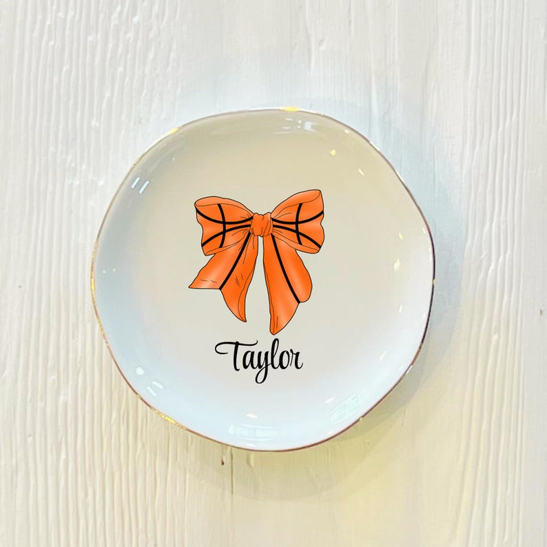 Personalized Basketball Bow Ring Trinket Dish | Girls Basketball Team Gift | Basketball Jewelry Dish | Gift for Her