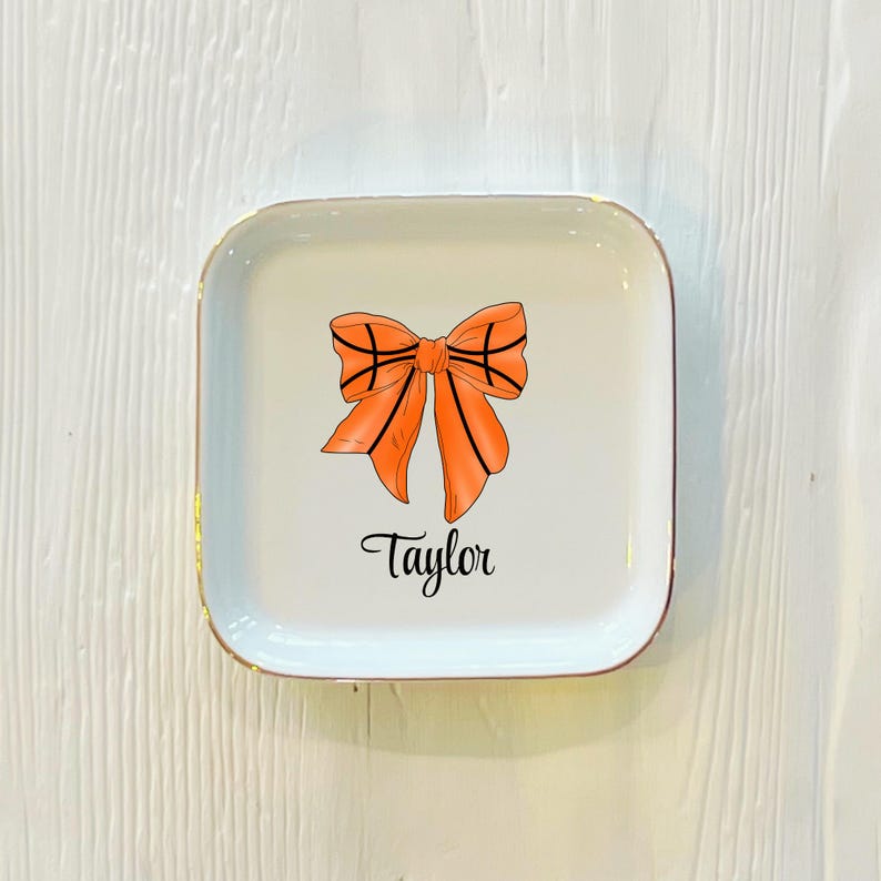 Personalized Basketball Bow Ring Trinket Dish | Girls Basketball Team Gift | Basketball Jewelry Dish | Gift for Her