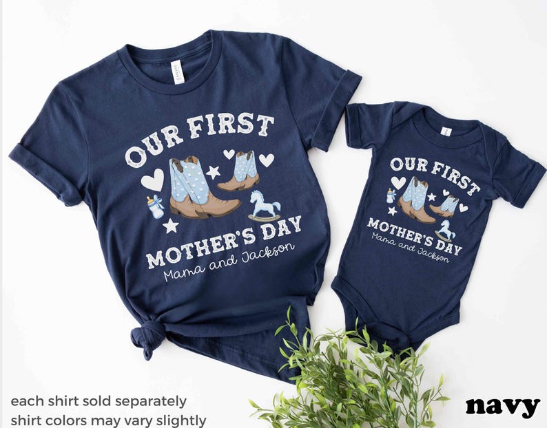 First Mother's Day Gift Mommy and Me Matching Shirts Mother Son Mom and Boy Shirt Personalized Custom Name Cowboy Cowgirl Western Farm Mom