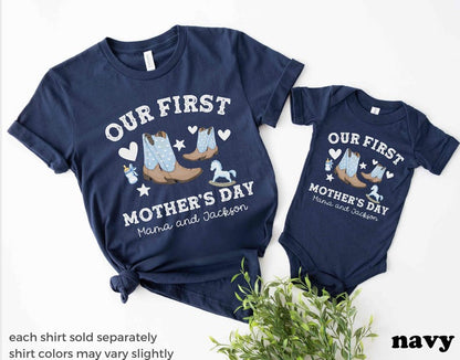 First Mother's Day Gift Mommy and Me Matching Shirts Mother Son Mom and Boy Shirt Personalized Custom Name Cowboy Cowgirl Western Farm Mom