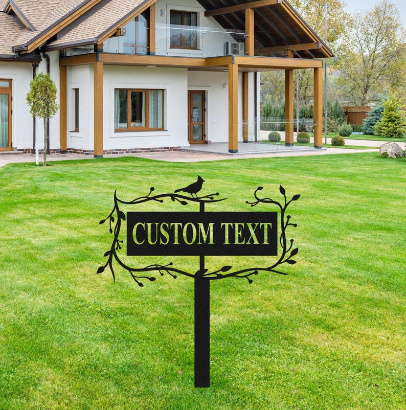 Custom Garden Sign with Stake,Metal Bird Garden Sign,Garden Name Sign,Personalized Garden Decor,Bird Yard Decor,Lawn Metal Sign,Home Gift
