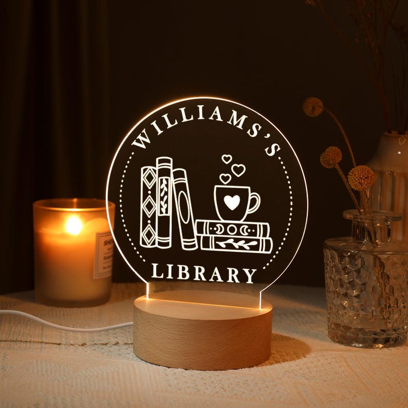 Personalized Library Sign, Custom Book Decor, Bookish Bookshelf Sign, Book Lover Gift, Gifts for readers, LED Sign