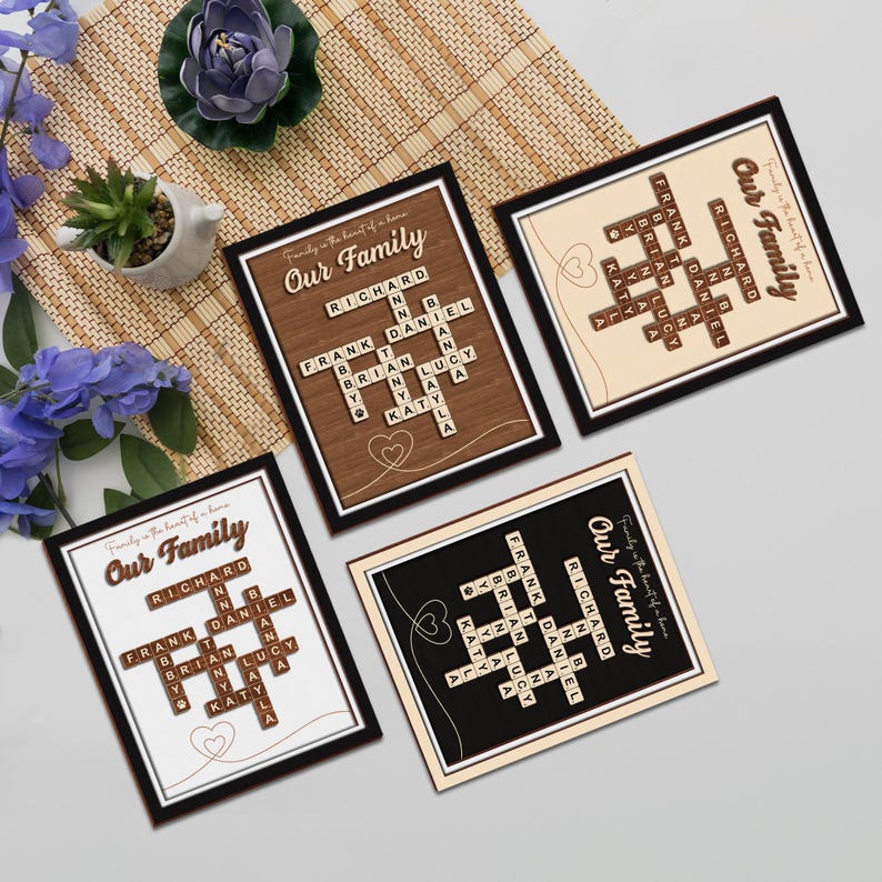 Custom Scrabble Family Name Frame,Scrabble Puzzle,Grandkid Crossword Scrabble Wooden Sign,Unique Gift for Parents Grandparent,Last Name Sign