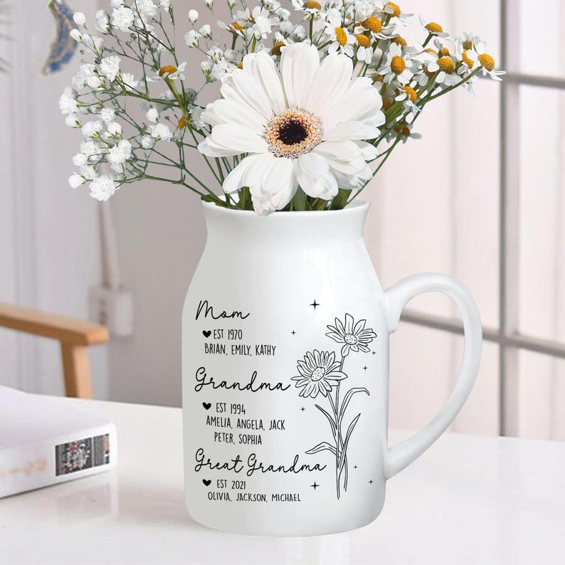 Personalized Great Grandmother Flower Vase, Great Grandma Gifts, Nana Floral Vase with Kids Name, Birthday Gifts for Mom, Mothers Day Gifts