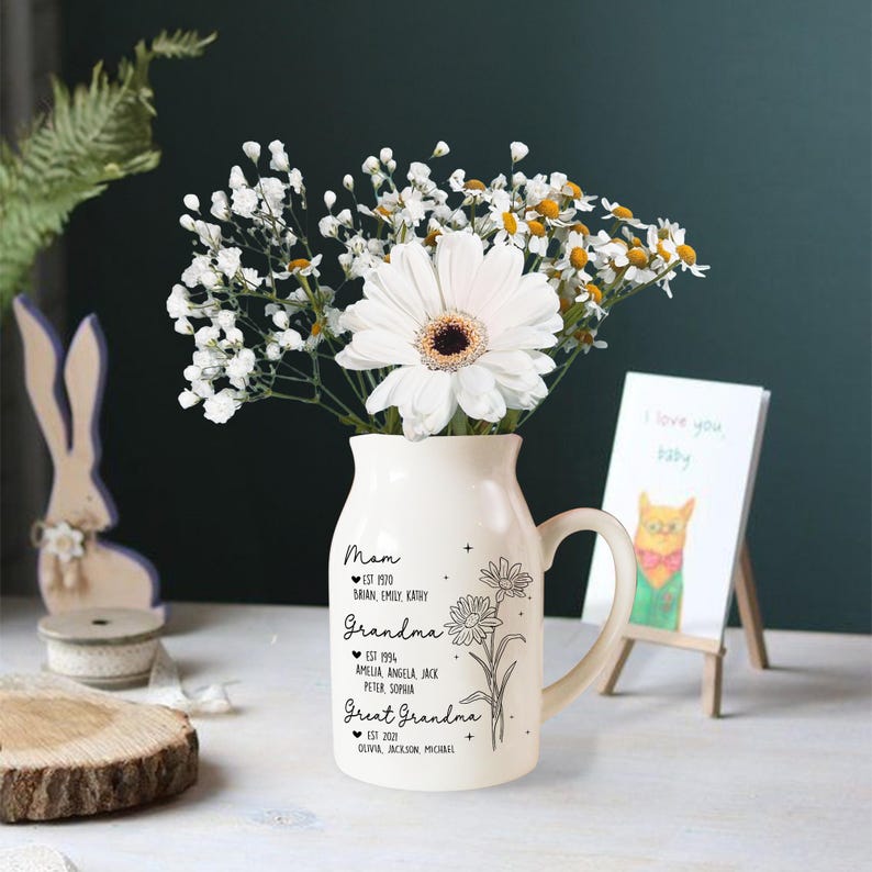 Personalized Great Grandmother Flower Vase, Great Grandma Gifts, Nana Floral Vase with Kids Name, Birthday Gifts for Mom, Mothers Day Gifts