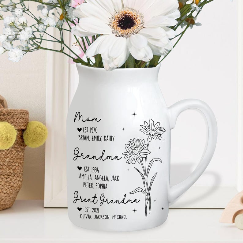 Personalized Great Grandmother Flower Vase, Great Grandma Gifts, Nana Floral Vase with Kids Name, Birthday Gifts for Mom, Mothers Day Gifts