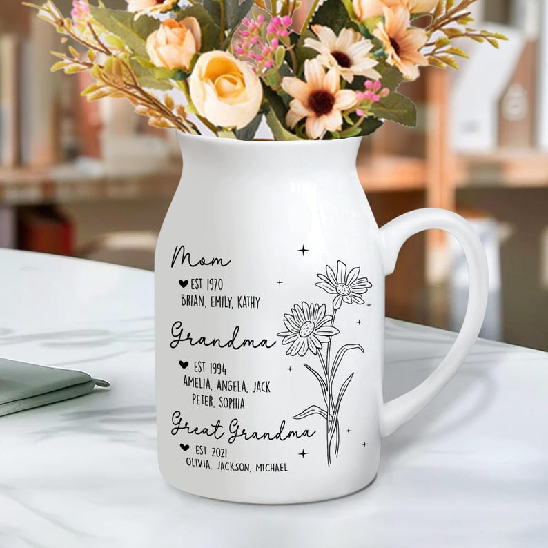 Personalized Great Grandmother Flower Vase, Great Grandma Gifts, Nana Floral Vase with Kids Name, Birthday Gifts for Mom, Mothers Day Gifts