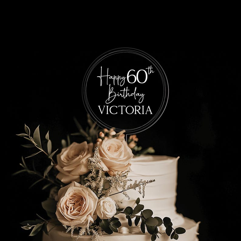 Personalized Birthday Acrylic Cake Topper, Happy Birthday Cake Topper with Name, 30th 40th 50th Birthday Decor, Anniversary Cake Topper
