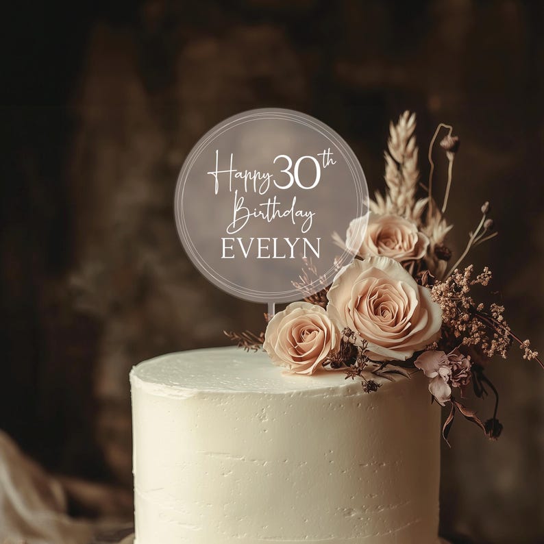 Personalized Birthday Acrylic Cake Topper, Happy Birthday Cake Topper with Name, 30th 40th 50th Birthday Decor, Anniversary Cake Topper