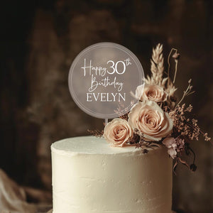 Personalized Birthday Acrylic Cake Topper, Happy Birthday Cake Topper with Name, 30th 40th 50th Birthday Decor, Anniversary Cake Topper