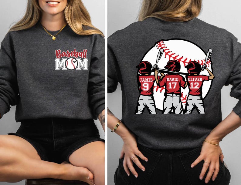 Custom Baseball Kids Mom Sweatshirt,Personalized Baseball Name Sweater,Baseball Jersey Number Sweat,Gameday Cheer Mom Baseball Gift for Mom