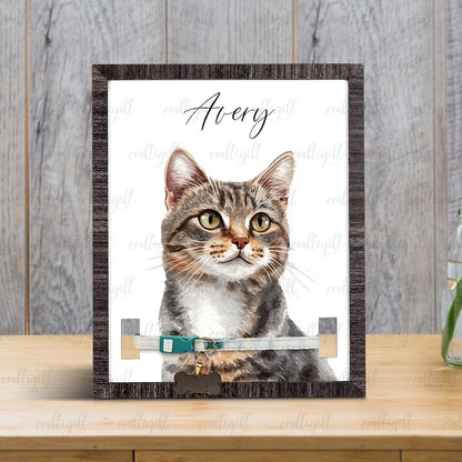 Customized Dog Memorial Frame With Pet Portrait Photo, Remembrance Gift For Loss Pet, Loss Cat Collar Keepsake With Pet Portrait From Photo
