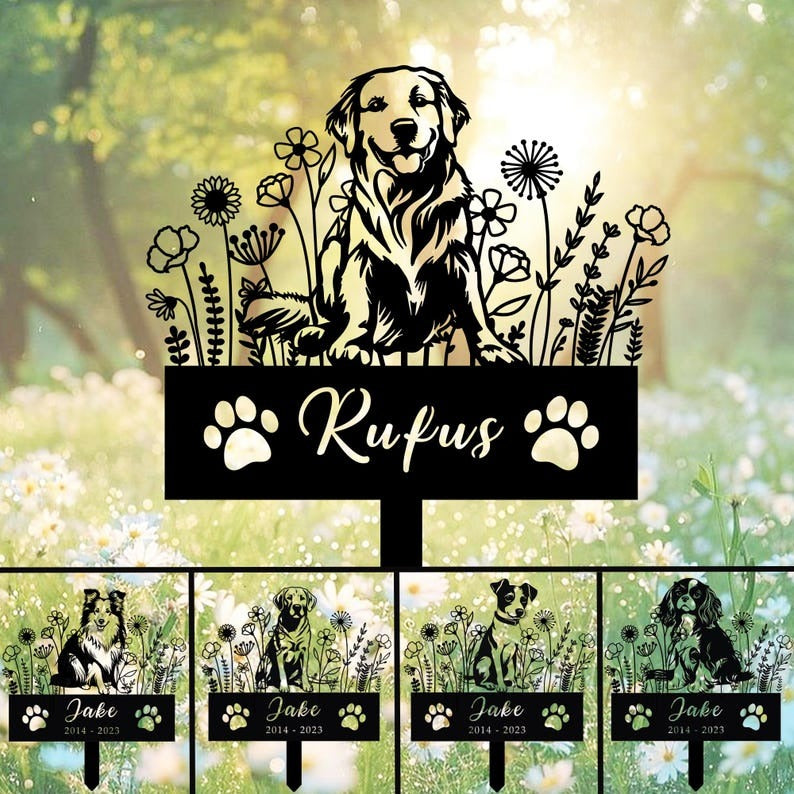 Custom Pet Dog Memorial Stake,Memorial pet tombstone, Pet Loss Gift, Dog Design Garden Sign, Gift for Pet, Dog Grave Marker