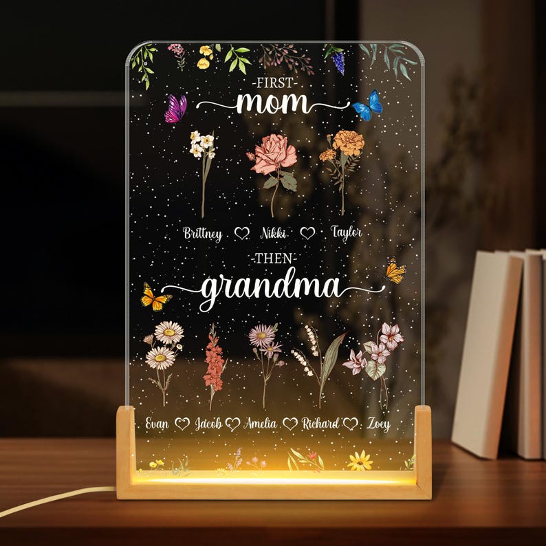 Personalized Gifts for Mom, Custom Grandma's Garden, Birth Month Flower Night Light, Mother's Day Gift Grandma Gifts, Mom Birthday Gifts