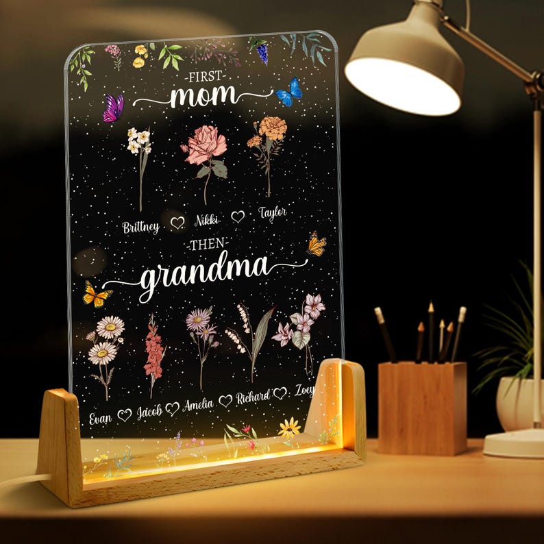 Personalized Gifts for Mom, Custom Grandma's Garden, Birth Month Flower Night Light, Mother's Day Gift Grandma Gifts, Mom Birthday Gifts