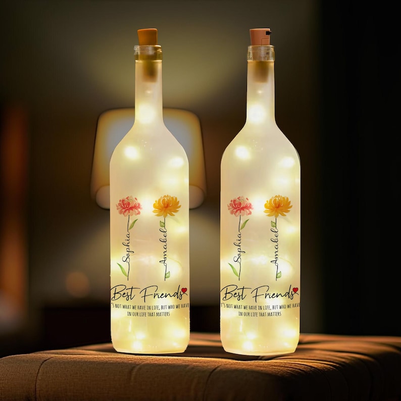 Personalized Best Friends Bottle Lamp, Best Friend Birthday Gifts For Women, Friends, Besties, Sister Gifts, Friendship Night Light Gifts