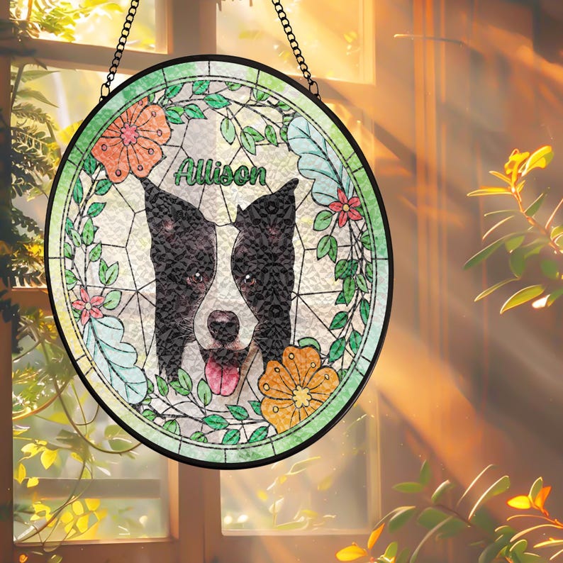 Custom Pet Portrait Stained Glass Suncatcher / Dog SunCatcher Memorial / Dog Portrait Art Suncatcher / Personalized Pet Portrait