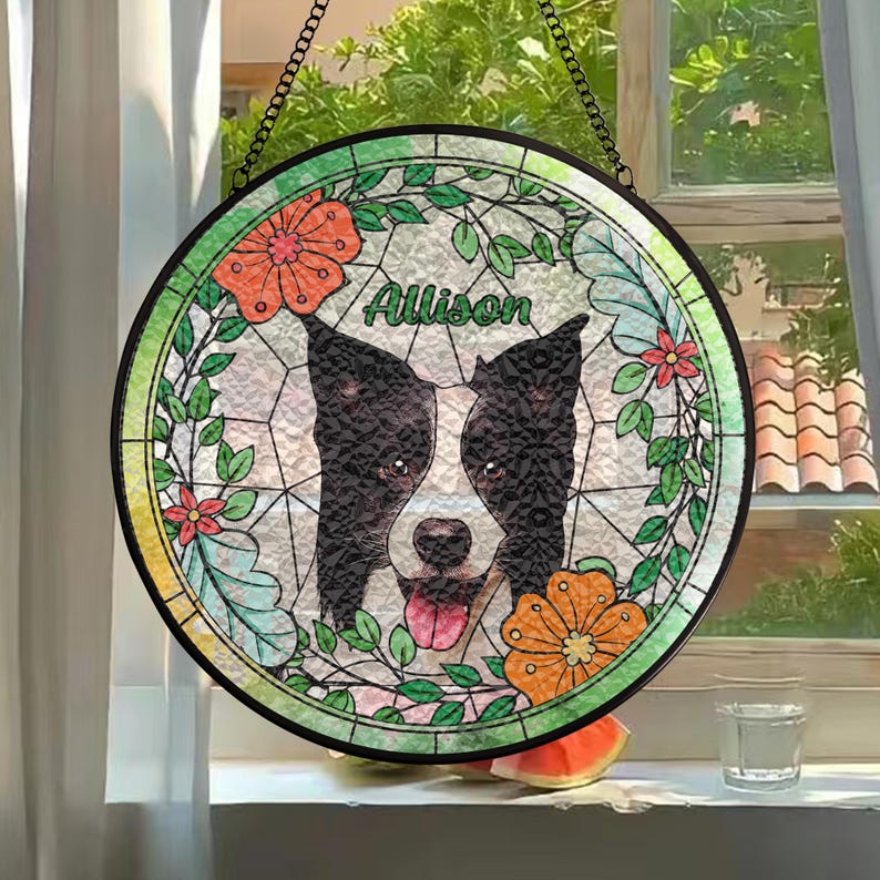 Custom Pet Portrait Stained Glass Suncatcher / Dog SunCatcher Memorial / Dog Portrait Art Suncatcher / Personalized Pet Portrait