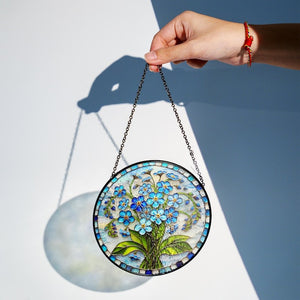 Personalized Forget Me Not Botanical Stained Glass Suncatcher, Memorial Sympathy Window Hanging Decor, Mothers Day Present For Mom, Grandma