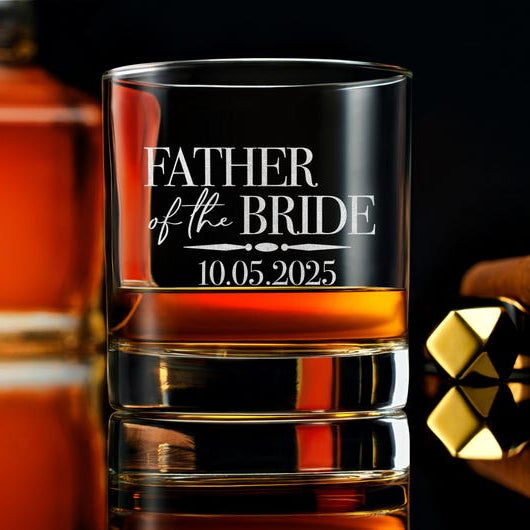 Personalized Whiskey Glass for Father of the Bride, Custom Wedding Gift with Your Message, Elegant Gift Box Included