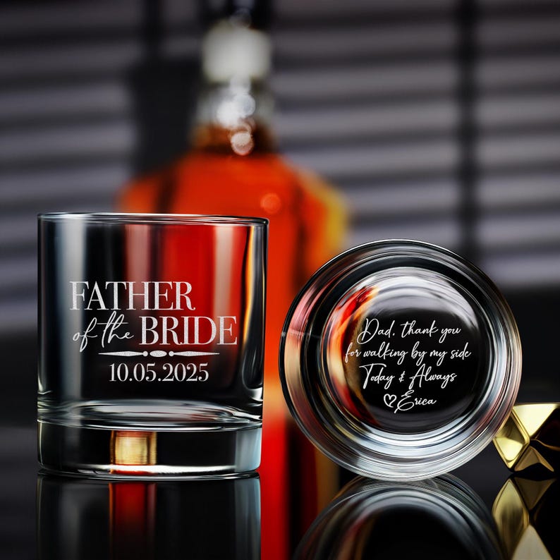 Personalized Whiskey Glass for Father of the Bride, Custom Wedding Gift with Your Message, Elegant Gift Box Included