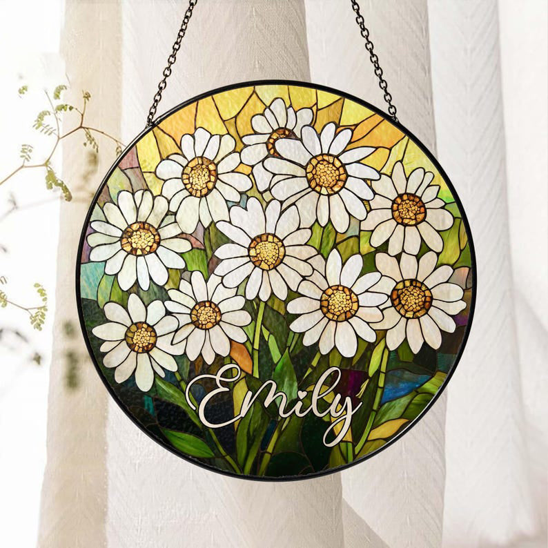 Birth Month Flower STAINED GLASS Suncatcher Window Hanging, Birth Flower Memorial Gift, Mothers Day Gift For Mom, Birthday Gift For Besties