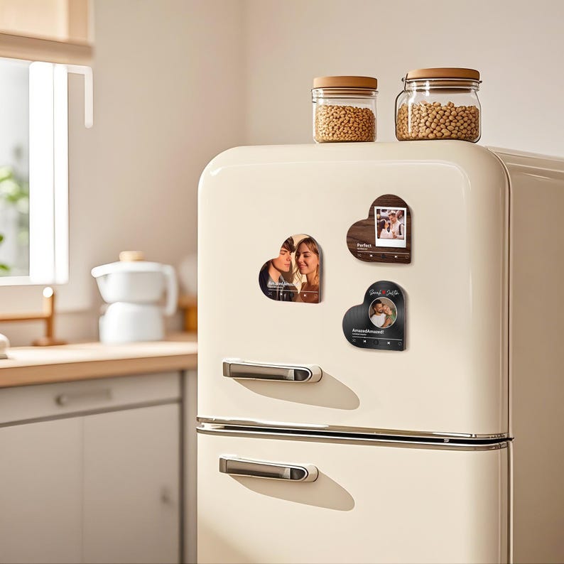 Personalized Photo & Song Fridge Magnet, Custom Music Refrigerator Magnet, Play Whole Song Music Heart Ornament, Anniversary Gifts for Him