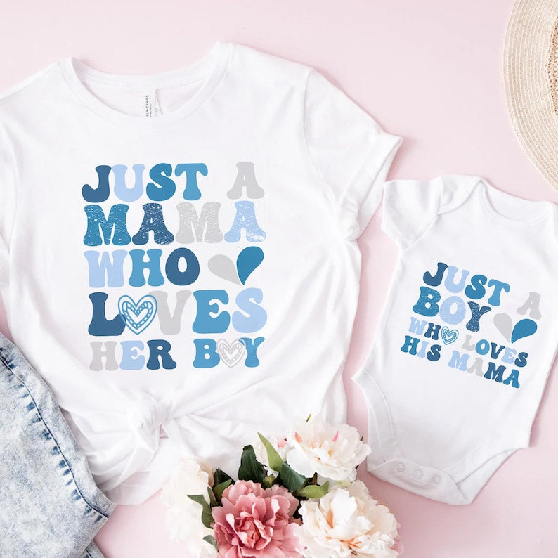 Personalized Our First Mother's Day Shirt, Just A Mama Who Loves Her Boy Shirt, Mothers Day Mama Boy Matching Shirt, Mommy And Me Outfit