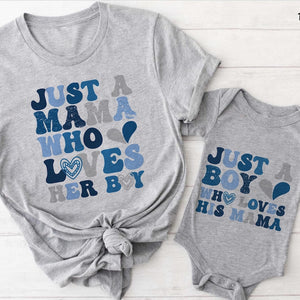 Personalized Our First Mother's Day Shirt, Just A Mama Who Loves Her Boy Shirt, Mothers Day Mama Boy Matching Shirt, Mommy And Me Outfit