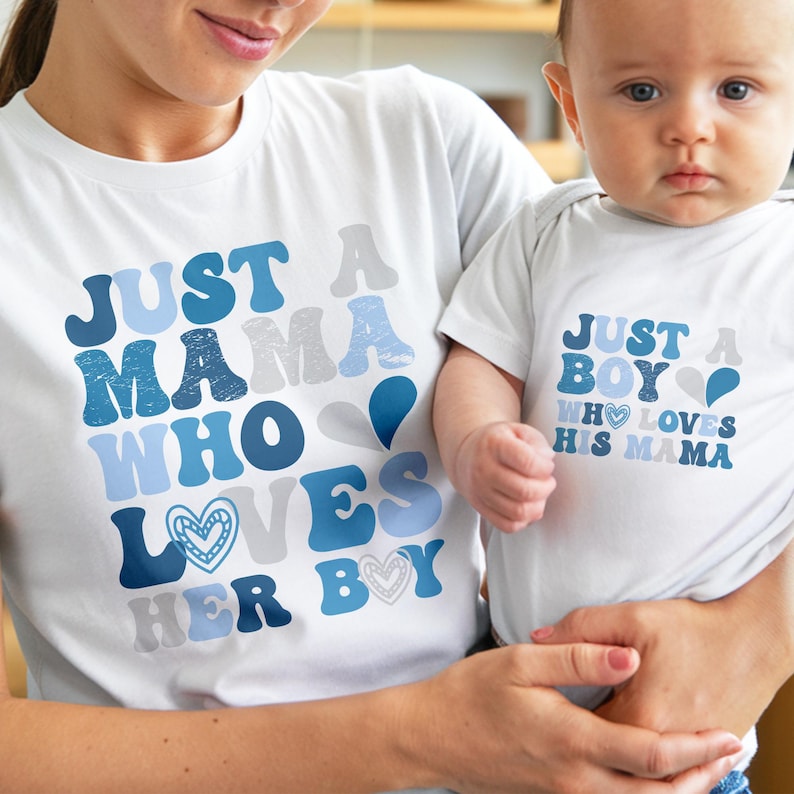 Personalized Our First Mother's Day Shirt, Just A Mama Who Loves Her Boy Shirt, Mothers Day Mama Boy Matching Shirt, Mommy And Me Outfit