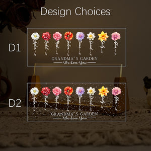 Custom Grandma's Garden Birth Month Flowers Night Light, Acrylic LED Light, Mother Lamp, Grandma Gift from Grandkids, Mother's Day Gift
