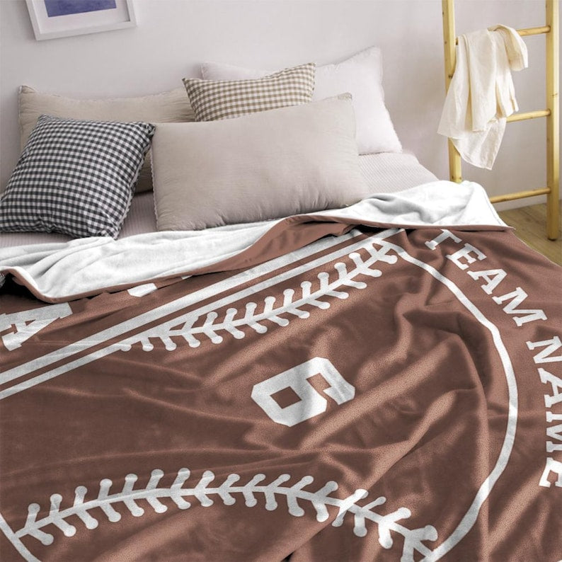 Baseball Pattern Stripe Custom Name Blanket, Personalized Sports Blanket Throw with Name and Number, Gift for Son, Daughter, Grandkids