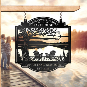 Personalized Lake House Metal Sign Outdoor Decor, Forest Lake Sign Custom Lake House Name Sign, Camping, Lake House Decor, Front Porch Decor