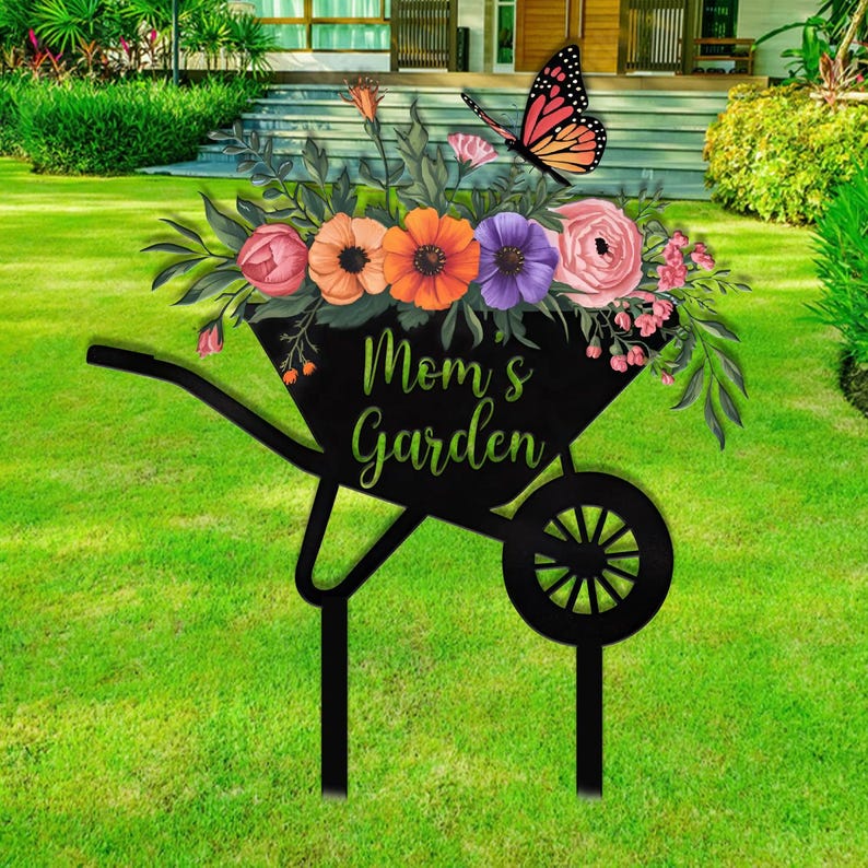 Personalized Garden Sign With Stake, Custom Garden Name Sign,Outdoor Decor,Garden Flower Sign,Metal Yard Sign,Garden Decor Housewarming Gift