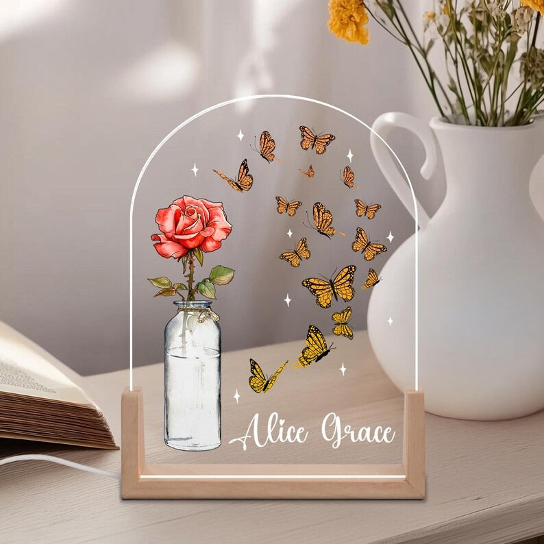 Personalized Birth Flower With Name Night Light, Gift for Mom, Mother's Day Gift For Grandma, Bedroom Night Light, Friend Gift, Mom Led Sign