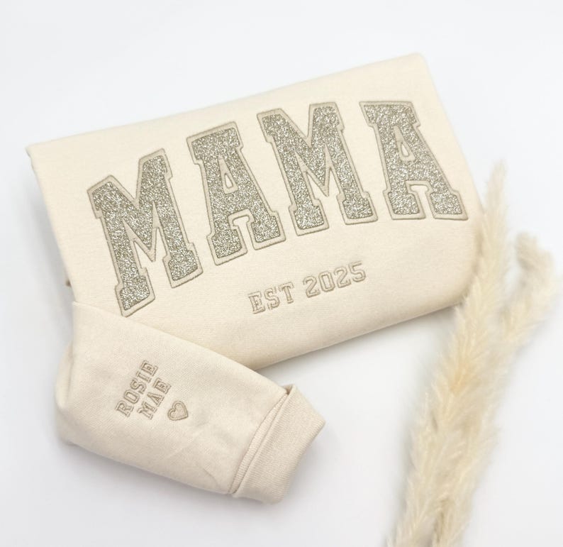 Custom Glitter Embroidered Mama Sweatshirt/Hoodies | Personalized Gift with Kids' Names | Pregnancy Announcement | Mother's Day Crewneck il_794xN.6737913373_smhg.jpg