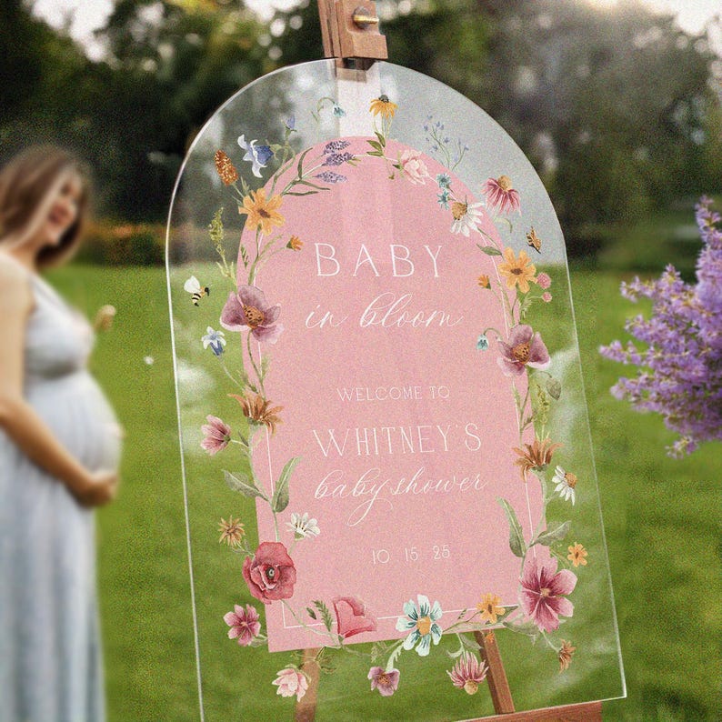 Pink Wildflowers Baby Shower Sign, Floral Girls Baby In Bloom Sign, Girl Shower Welcome Sign, Girls Baby Shower Decorations