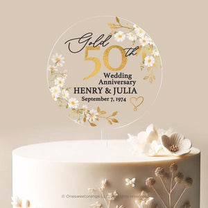 Personalized Golden Anniversary Cake Topper 50th Anniversary Cake Topper Round Custom Anniversary Cake Topper 50th Anniversary Gift