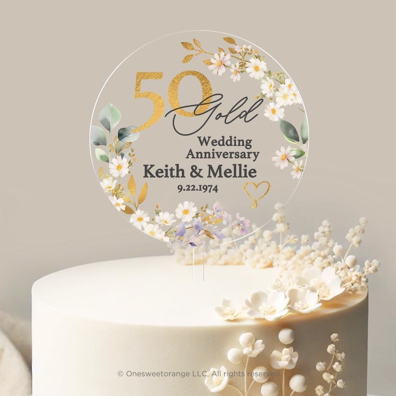Golden Anniversary Cake Topper 50th Anniversary Cake Topper Round Personalized Custom Anniversary Cake Topper 50th Anniversary Gift